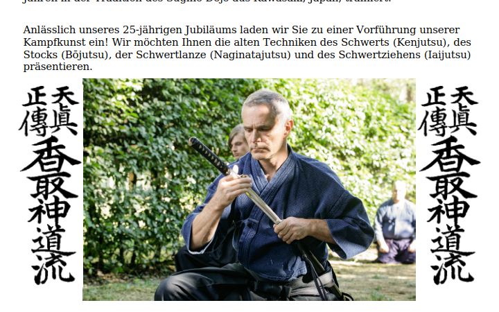 Kampfkunstvorführung zum Jubiläum: 25 Jahre Tenshin Shōden Katori Shintō-ryū Heihō in Berlin