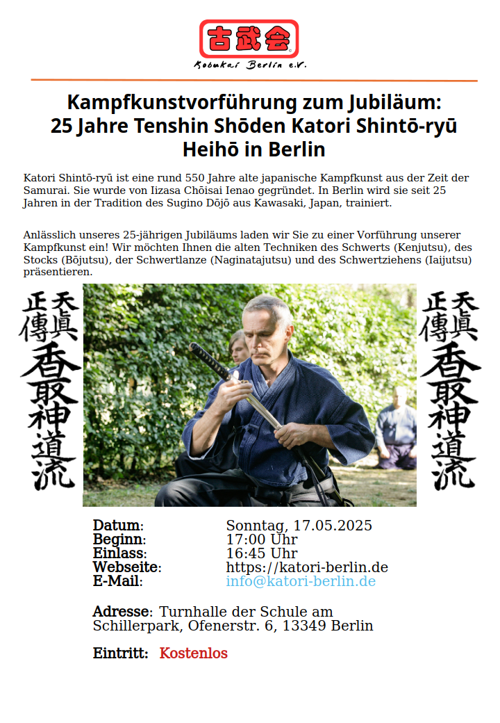 Kampfkunstvorführung zum Jubiläum: 25 Jahre Tenshin Shōden Katori Shintō-ryū Heihō in Berlin